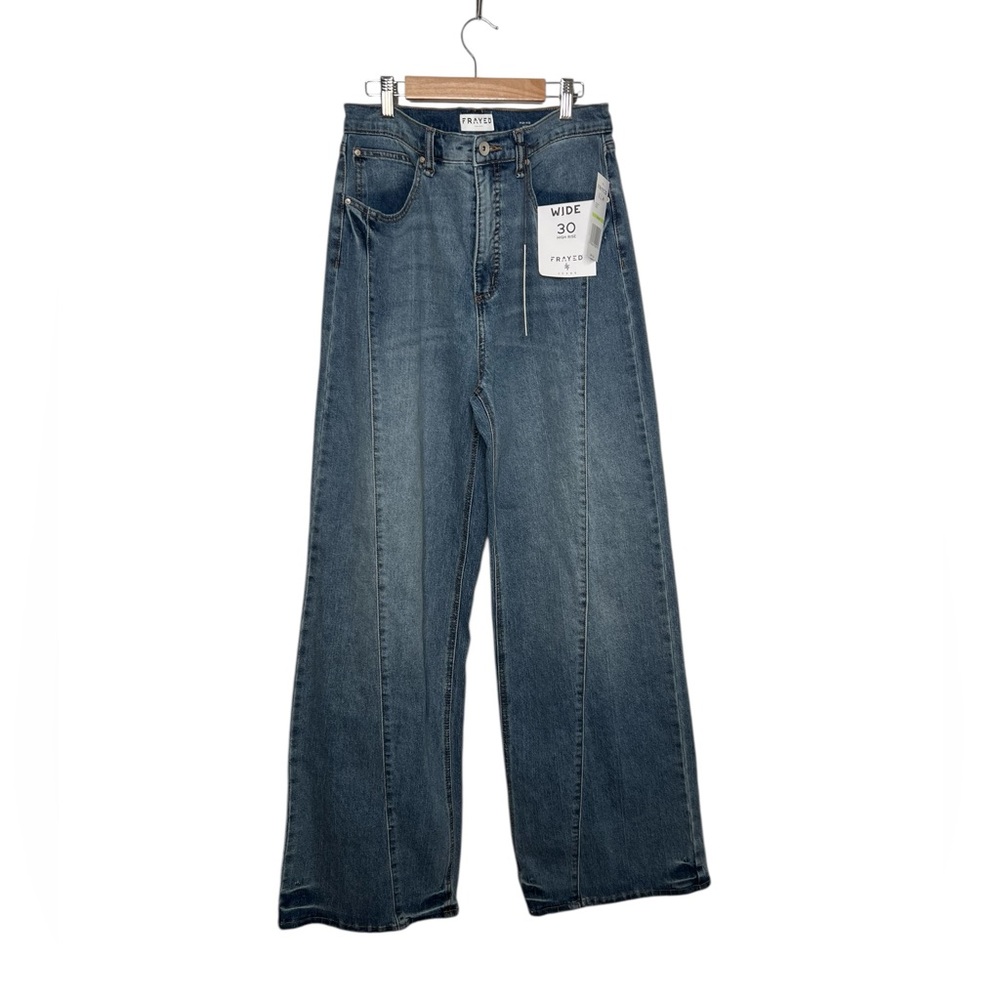 Frayed Seamed Wide Legs Stylish Women's Jeans - Picture 4 of 16